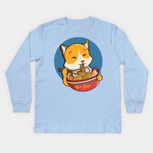 Cat Ramen Cute Kids Long Sleeve T-Shirt